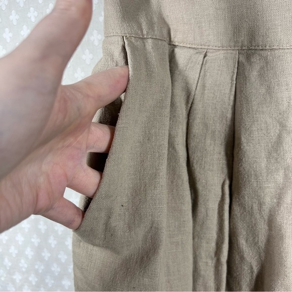 Abercrombie & Fitch Tan Linen Pleated High Rise Wide Leg Trousers - Picture 3 of 7